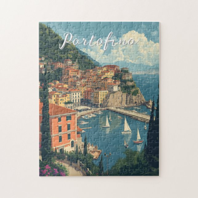 Vintage Style Portofino Genova Italy Jigsaw Puzzle (Vertical)