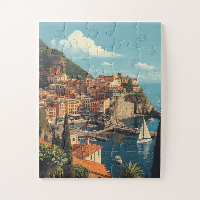 Vintage Style Portofino Genova Italy Jigsaw Puzzle (Vertical)