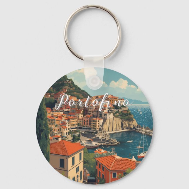 Vintage Style Portofino Genova Italy Key Ring (Front)