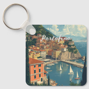 Vintage Style Portofino Genova Italy Key Ring