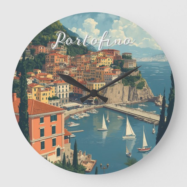 Vintage Style Portofino Genova Italy Large Clock (Front)