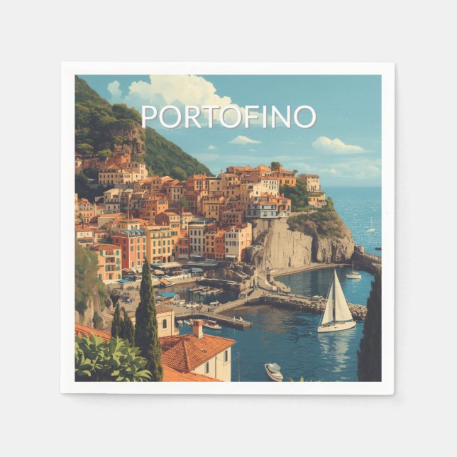 Vintage Style Portofino Genova Italy Napkin (Front)