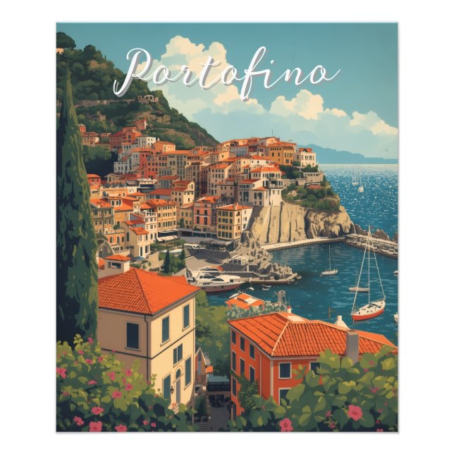 Vintage Style Portofino Genova Italy Photo Print (Front)