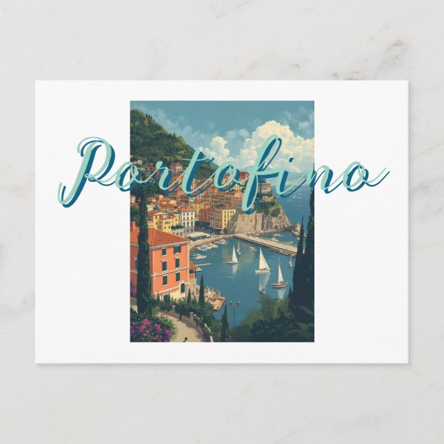 Vintage Style Portofino Genova Italy Postcard (Front)