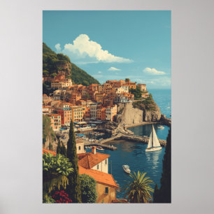 Vintage Style Portofino Genova Italy Poster