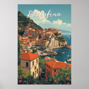 Vintage Style Portofino Genova Italy Poster