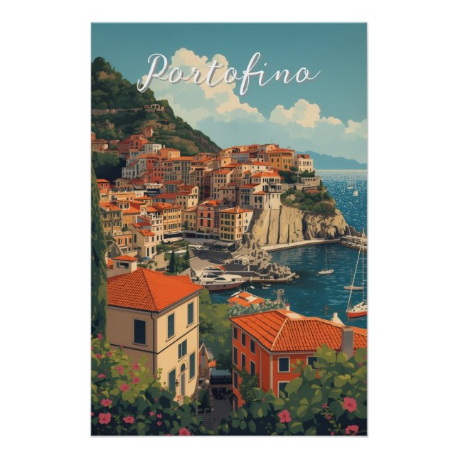 Vintage Style Portofino Genova Italy Poster (Front)