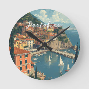 Vintage Style Portofino Genova Italy Round Clock