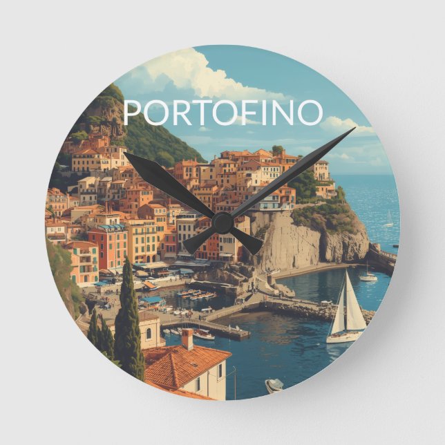 Vintage Style Portofino Genova Italy Round Clock (Front)