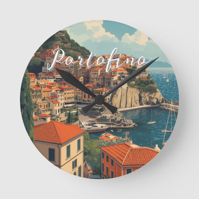 Vintage Style Portofino Genova Italy Round Clock (Front)