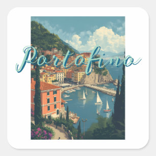 Vintage Style Portofino Genova Italy Square Sticker