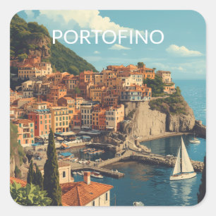 Vintage Style Portofino Genova Italy Square Sticker