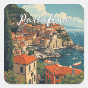 Vintage Style Portofino Genova Italy Square Sticker
