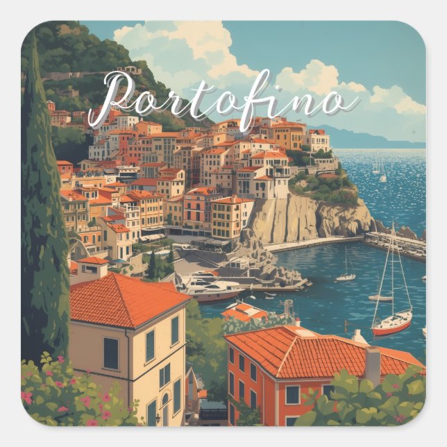 Vintage Style Portofino Genova Italy Square Sticker (Front)