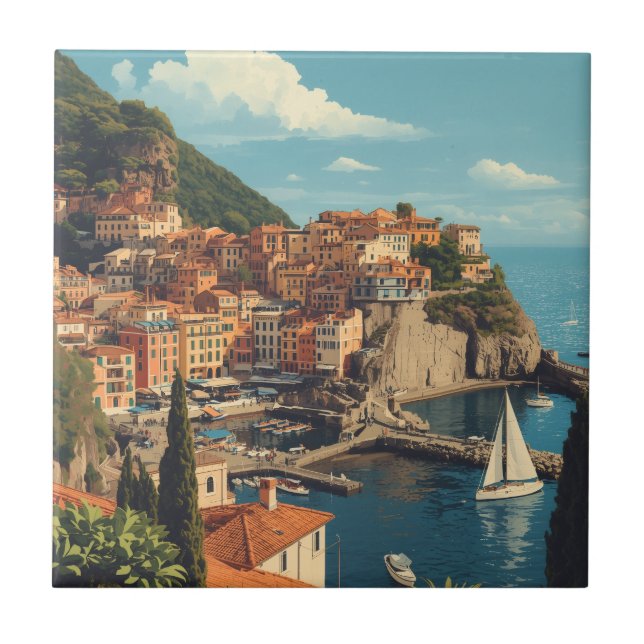Vintage Style Portofino Genova Italy Tile (Front)