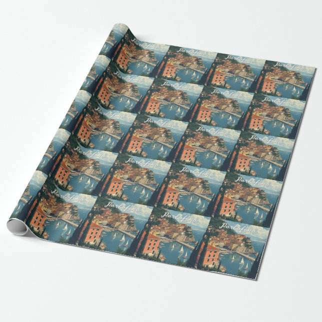 Vintage Style Portofino Genova Italy Wrapping Paper (Unrolled)
