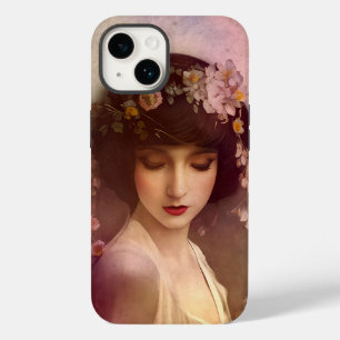 Vintage Style Portrait of Beautiful Floral Woman Case-Mate iPhone 14 Case