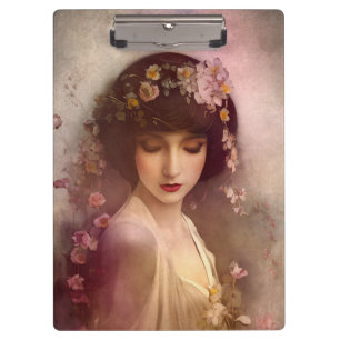 Vintage Style Portrait of Beautiful Floral Woman Clipboard