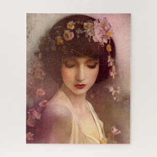 Vintage Style Portrait of Beautiful Floral Woman Jigsaw Puzzle