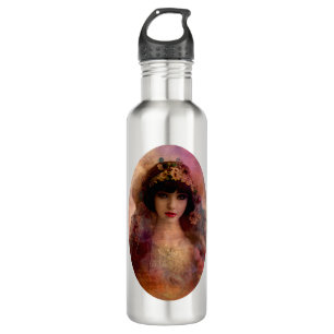 Vintage Style Portrait of Beautiful Woman in Pink 710 Ml Water Bottle