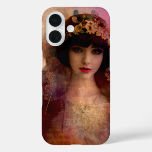 Vintage Style Portrait of Beautiful Woman in Pink iPhone 16 Case