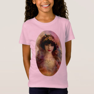 Vintage Style Portrait of Beautiful Woman in Pink T-Shirt