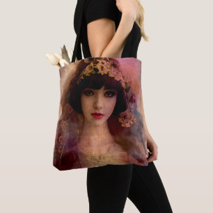 Vintage Style Portrait of Beautiful Woman in Pink  Tote Bag