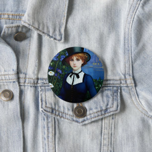 Vintage Style Pretty Dark Academy Girl Portrait 7.5 Cm Round Badge