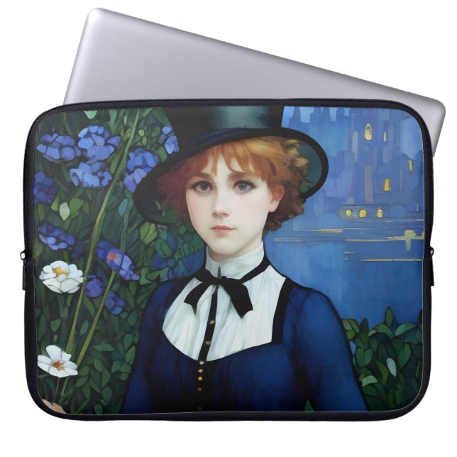 Vintage Style Pretty Dark Academy Girl Portrait Laptop Sleeve (Front)