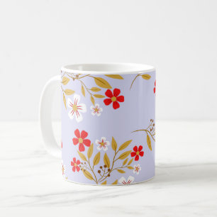 Vintage Style Pretty Red Flowers on Blue Pattern Coffee Mug