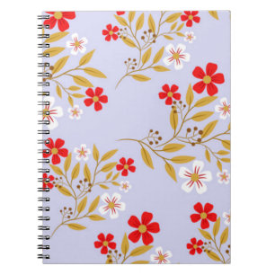 Vintage Style Pretty Red Flowers on Blue Pattern Notebook