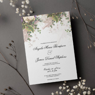 Vintage style purple green ivory floral wedding invitation