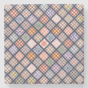 Vintage Style Quilt Squares Art Marble Stone Coaster