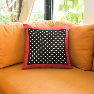 Vintage Style Red Border Black and White Polka Dot Cushion