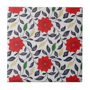 Vintage Style Red China Poppy Floral Pattern Tile