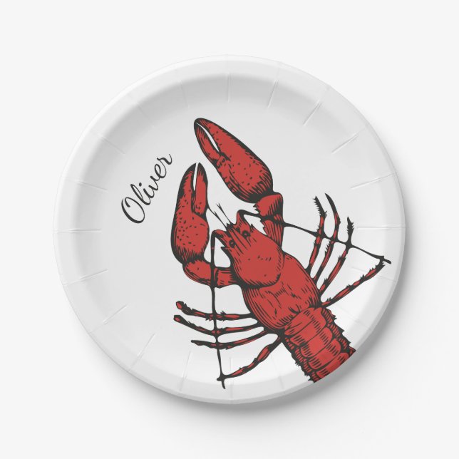 Vintage style red lobster design paper plate (Front)