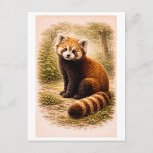 Vintage-Style Red Panda Illustration Postcard