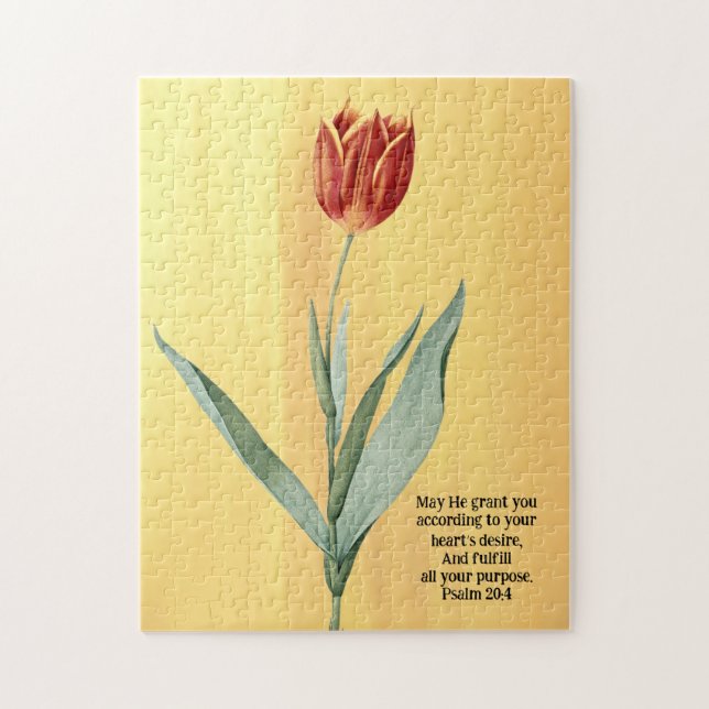 Vintage Style Red Tulip Flower Faith Puzzle (Vertical)