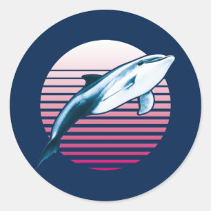 Vintage Style Retro Dolphin Classic Round Sticker