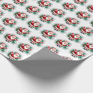 Vintage-Style Retro Santa Claus & Holly "Joy"  Wrapping Paper