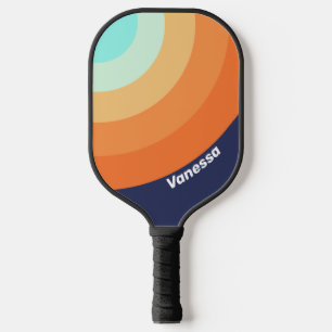 Vintage Style Retro Smooth Circle Stripe with Name Pickleball Paddle