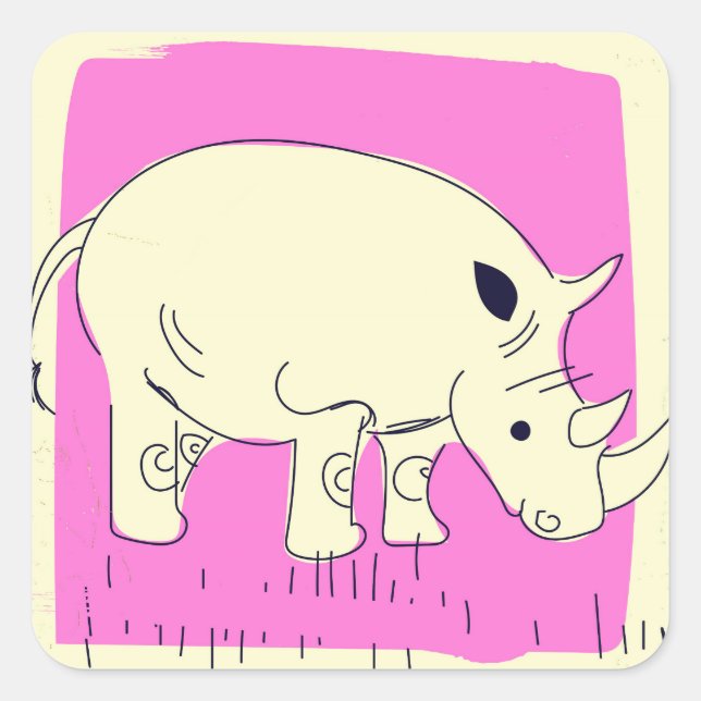 Vintage style Rhino cartoon Square Sticker (Front)