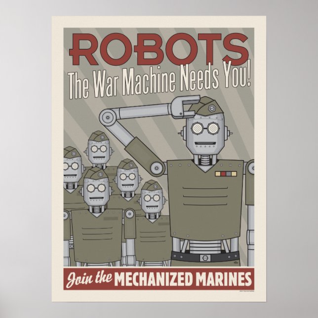 Vintage Style Robot Military Propaganda Poster (Front)