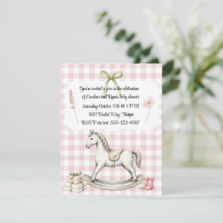 Vintage Style Rocking Horse Baby Shower Invitation