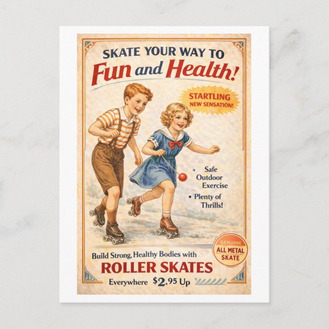 Vintage-Style Roller Skates Advertisement Postcard (Front)
