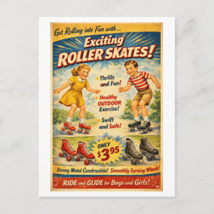 Vintage-Style Roller Skates Advertisement Postcard