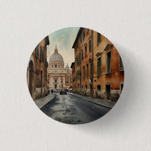 Vintage Style Rome Italian Travel Watercolor 3 Cm Round Badge