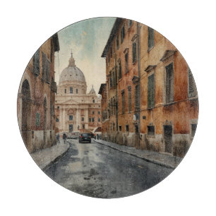 Vintage Style Rome Italian Travel Watercolor Cutting Board