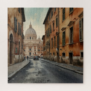 Vintage Style Rome Italian Travel Watercolor Jigsaw Puzzle