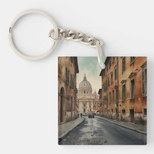 Vintage Style Rome Italian Travel Watercolor Key Ring